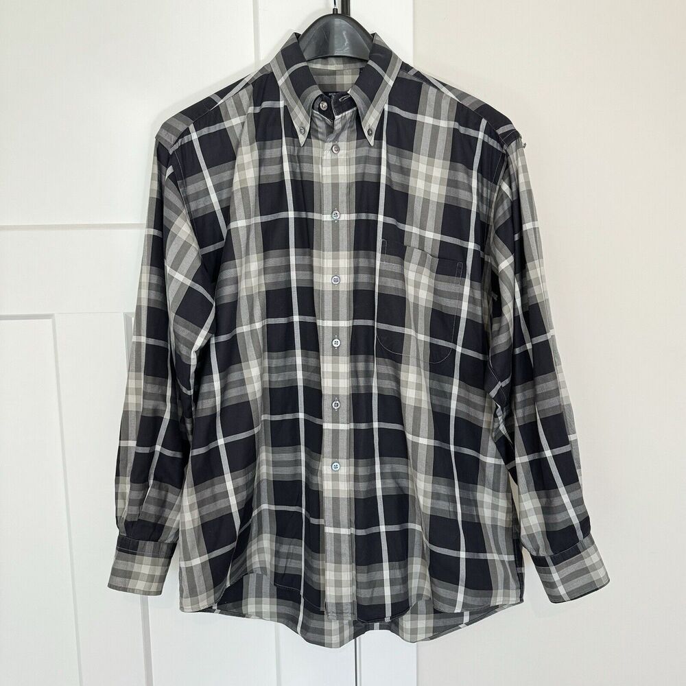 Burberry Brit Black Grey Nova Check Cotton Button Down Long Sleeve Shirt Large
